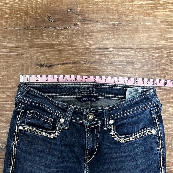 ARIAT Turquoise Studded Low Rise Bootcut Jeans Size 26 Short - Picture 10 of 12